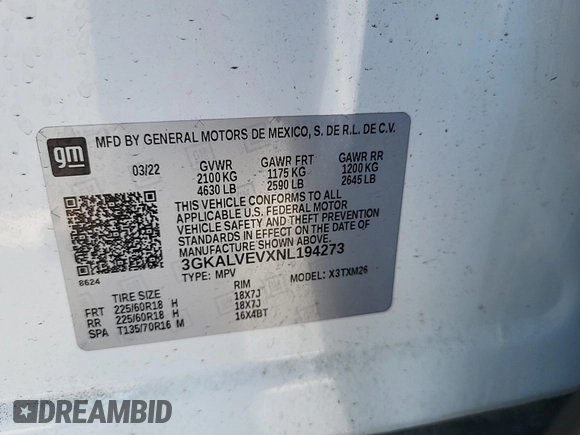 2022 GMC Terrain SLT with VIN 3GKALVEVXNL194273, listed as a IAAI auction lot 42845127 with 41,778 mi miles and . Bid and sale history available at DreamBid. Image 56.