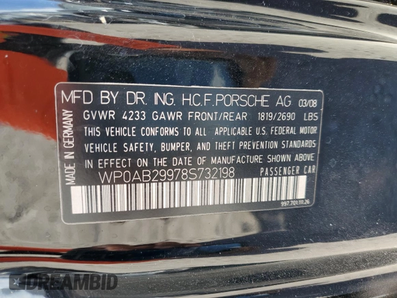 2008 Porsche 911 Carrera S with VIN WP0AB29978S732198, listed as a Copart auction lot 76882424 with Not Provided miles and Salvage Title. Bid and sale history available at carsss.com. Image 13.