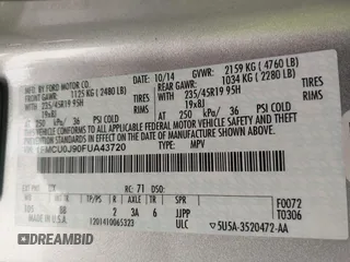 2015 Ford Escape Titanium with VIN 1FMCU0J90FUA43720, listed as a IAAI auction lot 42541048 with 98,948 mi miles and . Bid and sale history available at DreamBid. Image 9.