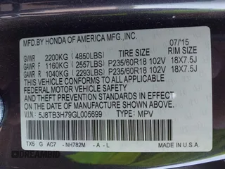 2016 Acura RDX Advance Pkg with VIN 5J8TB3H79GL005699, listed as a IAAI auction lot 42000020 with 177,812 mi miles. Bid and sale history available at carsss.com. Image 9.