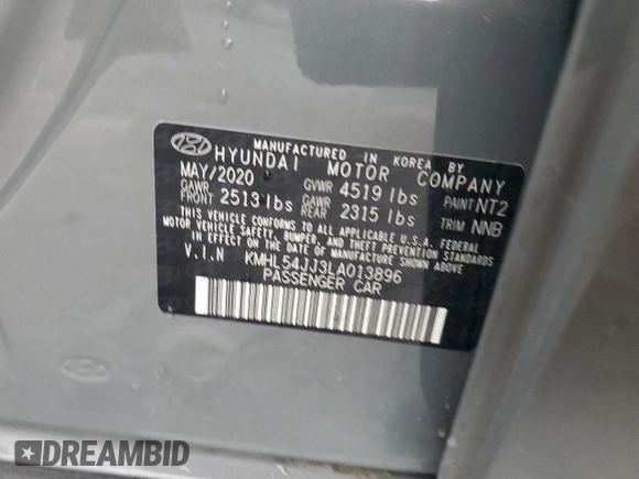2020 Hyundai Sonata Hybrid Limited with VIN KMHL54JJ3LA013896, listed as a Copart auction lot 85174344 with 71,759 mi miles and Salvage Title. Bid and sale history available at carsss.com. Image 14.