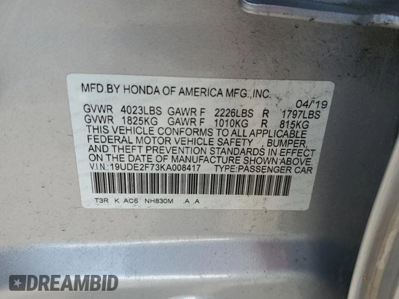 2019 Acura ILX w/Premium Pkg with VIN 19UDE2F73KA008417, listed as a Copart auction lot 47091775 with 43,143 mi miles and Salvage Title. Bid and sale history available at carsss.com. Image 15.
