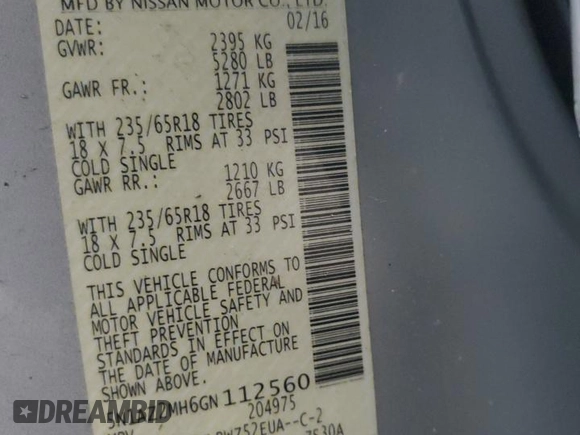 2016 Nissan Murano S z VIN 5N1AZ2MH6GN112560, wystawiony jako Copart lot #72698994 z przebiegiem 81 950 mil mil oraz Szkoda całkowita • Salvage title. Historia ofert i sprzedaży dostępna na DreamBid. Obrazek 15.