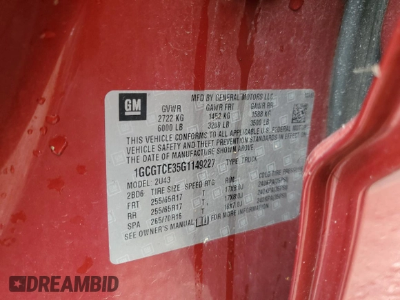 2016 Chevrolet Colorado 4WD LT z VIN 1GCGTCE35G1149227, wystawiony jako Copart lot #55826065 z przebiegiem 124 807 mil mil oraz Szkoda całkowita • Salvage title. Historia ofert i sprzedaży dostępna na DreamBid. Obrazek 12.