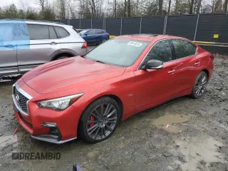 2018 Infiniti Q50 Red Sport 400 with VIN JN1FV7AR3JM480162, listed as a Copart auction lot 49914015 with 125,637 mi miles and Salvage title. Bid and sale history available at DreamBid. Image 1.