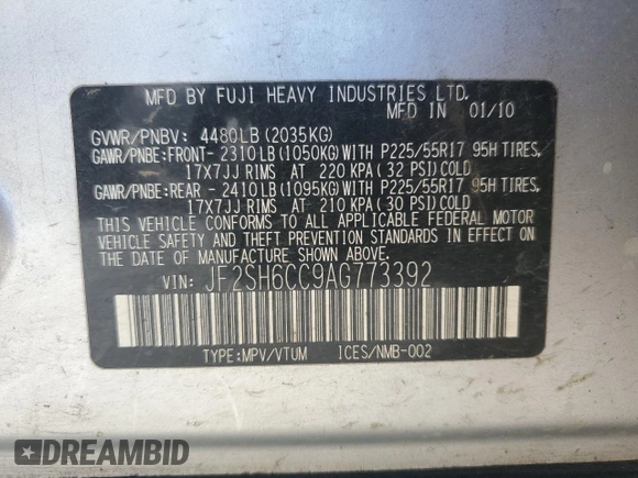 2010 Subaru Forester X Premium с VIN JF2SH6CC9AG773392, выставлен на аукционе Copart как лот 55620045 с пробегом 138 930 миль миль и Списание • Salvage title. История ставок и продаж доступна на DreamBid. Изображение 13.