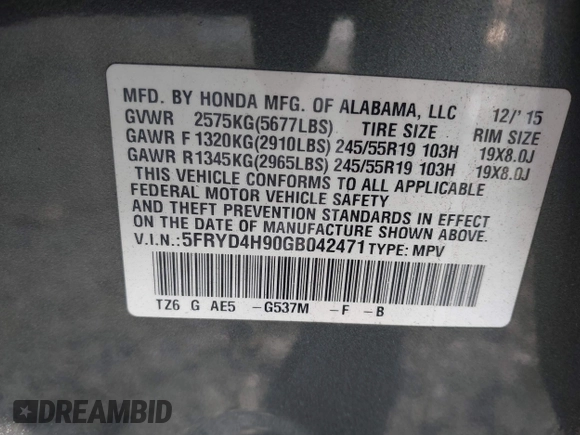 2016 Acura MDX w/Advance with VIN 5FRYD4H90GB042471, listed as a IAAI auction lot 41510207 with 176,168 mi miles. Bid and sale history available at carsss.com. Image 9.