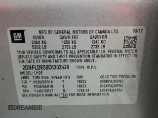 2012 Chevrolet Equinox 1LT z VIN 2GNFLDE50C6303828, wystawiony jako Copart lot #56517555 z przebiegiem 127 945 mil mil oraz Nie do naprawy • Non repairable. Historia ofert i sprzedaży dostępna na DreamBid. Obrazek 13.