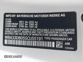 2025 BMW 4 Series 430i with VIN WBA33DB05SCU55191, listed as a IAAI auction lot 42477824 with 6,224 mi miles and . Bid and sale history available at DreamBid. Image 9.