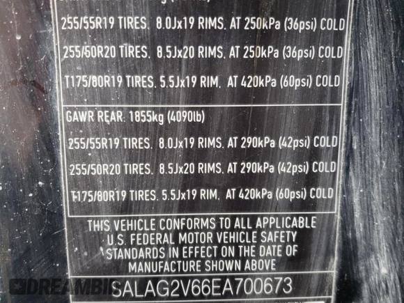 2014 Land Rover LR4 HSE with VIN SALAG2V66EA700673, listed as a Copart auction lot 52658904 with 62,578 mi miles and Salvage Title. Bid and sale history available at DreamBid. Image 13.