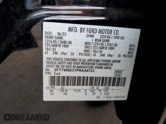 2023 Ford Maverick XL z VIN 3FTTW8E31PRA54723, wystawiony jako Copart lot #54785905 z przebiegiem 38 731 mil mil oraz Szkoda całkowita • Salvage title. Historia ofert i sprzedaży dostępna na DreamBid. Obrazek 12.