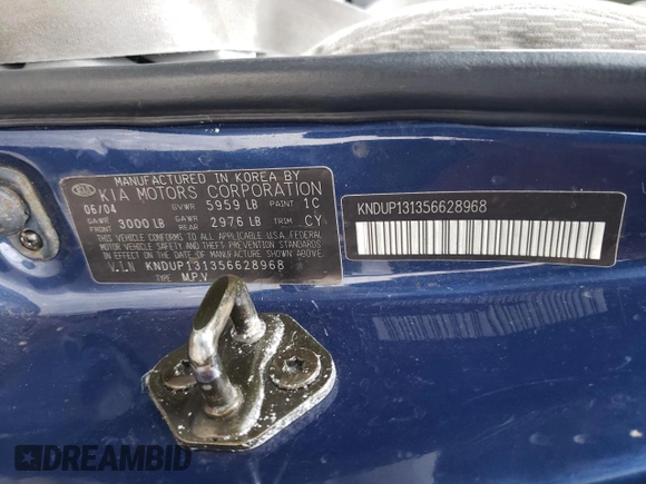 2005 Kia Sedona LX with VIN KNDUP131356628968, listed as a Copart auction lot 80255874 with 223,761 mi miles and Salvage Title. Bid and sale history available at carsss.com. Image 15.