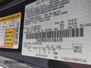 2025 Ford Mustang EcoBoost with VIN 1FAGP8UH4S5106570, listed as a IAAI auction lot 41892684 with 4,073 mi miles. Bid and sale history available at carsss.com. Image 9.