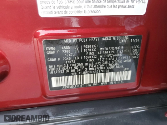 2011 Subaru Outback 2.5i Limited Pwr Moon with VIN 4S4BRCKC5B3370395, listed as a Copart auction lot 52455205 with 151,540 mi miles and Salvage Title. Bid and sale history available at carsss.com. Image 14.