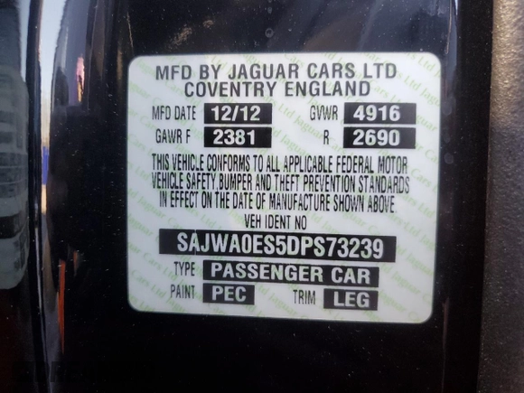 2013 Jaguar XF RWD with VIN SAJWA0ES5DPS73239, listed as a Copart auction lot 50191945 with 112,505 mi miles and Clean Title. Bid and sale history available at DreamBid. Image 12.