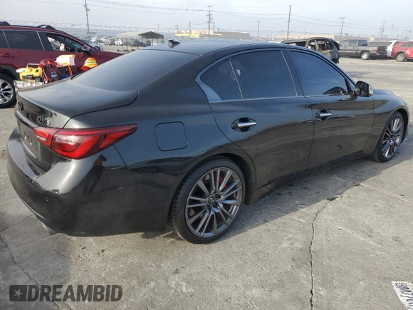 2021 Infiniti Q50 Red Sport 400 with VIN JN1FV7DP8MM850388, listed as a Copart auction lot 86922294 with 50,220 mi miles and Salvage Title. Bid and sale history available at DreamBid. Image 3.