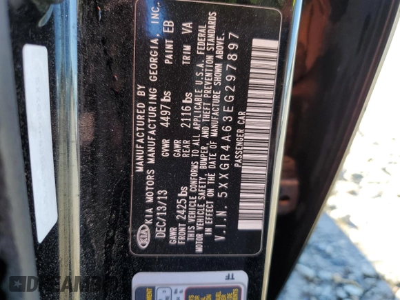2014 Kia Optima SXL Turbo with VIN 5XXGR4A63EG297897, listed as a Copart auction lot 50412225 with 231,824 mi miles and Salvage Title. Bid and sale history available at DreamBid. Image 12.