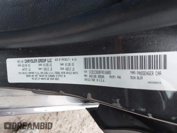 2015 Chrysler 200 S with VIN 1C3CCCBG9FN516065, listed as a IAAI auction lot 41921668 with 162,801 mi miles. Bid and sale history available at carsss.com. Image 9.