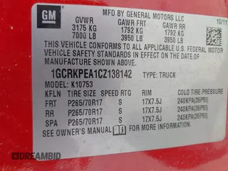 2012 Chevrolet Silverado 1500 Work Truck with VIN 1GCRKPEA1CZ138142, listed as a IAAI auction lot 41797628 with 156,324 mi miles and . Bid and sale history available at DreamBid. Image 9.