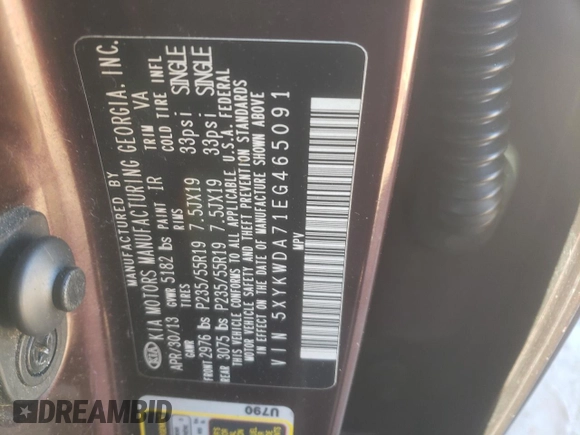 2014 Kia Sorento SX with VIN 5XYKWDA71EG465091, listed as a Copart auction lot 87201944 with 177,270 mi miles and Salvage Title. Bid and sale history available at carsss.com. Image 15.