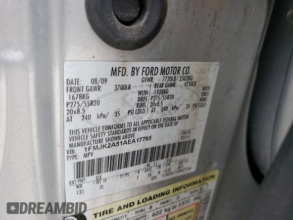 2010 Ford Expedition Max Limited with VIN 1FMJK2A51AEA17765, listed as a Copart auction lot 59962835 with 180,401 mi miles and Clean title. Bid and sale history available at DreamBid. Image 13.
