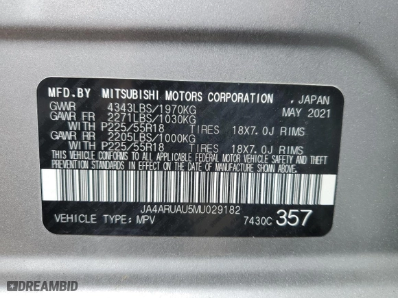 2021 Mitsubishi Outlander Sport ES with VIN JA4ARUAU5MU029182, listed as a Copart auction lot 50603905 with 64,379 mi miles and Salvage Title. Bid and sale history available at carsss.com. Image 15.