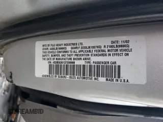 2003 Subaru Legacy L with VIN 4S3BE635137208968, listed as a Copart auction lot 41644055 with 223,871 mi miles and Salvage title. Bid and sale history available at DreamBid. Image 12.