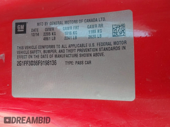 2015 Chevrolet Camaro LT z VIN 2G1FF3D36F9198136, wystawiony jako IAAI lot #42235576 z przebiegiem 168 611 mil mil oraz . Historia ofert i sprzedaży dostępna na DreamBid. Obrazek 9.