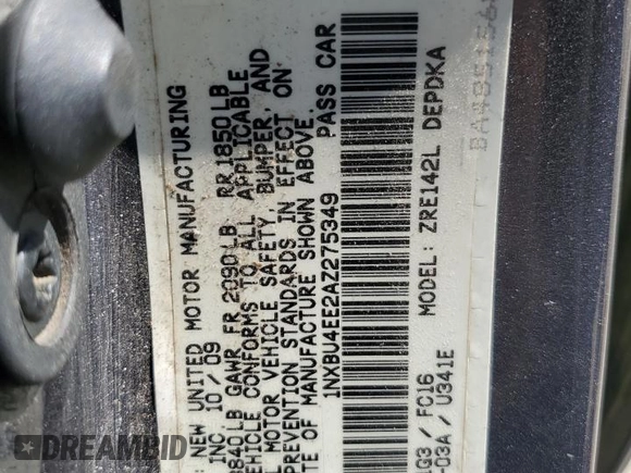 2010 Toyota Corolla with VIN 1NXBU4EE2AZ275349, listed as a Copart auction lot 53312865 with 259,438 mi miles and Clean Title. Bid and sale history available at carsss.com. Image 12.
