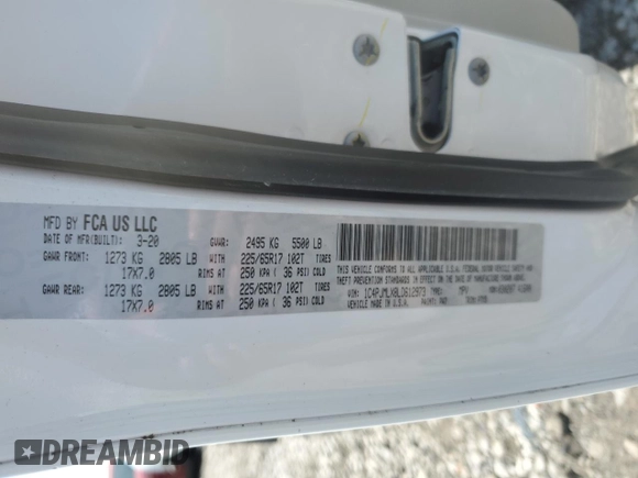2020 Jeep Cherokee Altitude with VIN 1C4PJMLX8LD612973, listed as a Copart auction lot 54729785 with 12,772 mi miles and Salvage title. Bid and sale history available at DreamBid. Image 13.