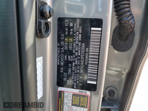 2023 Kia Rio LX with VIN 3KPA24AD3PE592664, listed as a Copart auction lot 50747625 with 8,014 mi miles and Salvage Title. Bid and sale history available at DreamBid. Image 12.