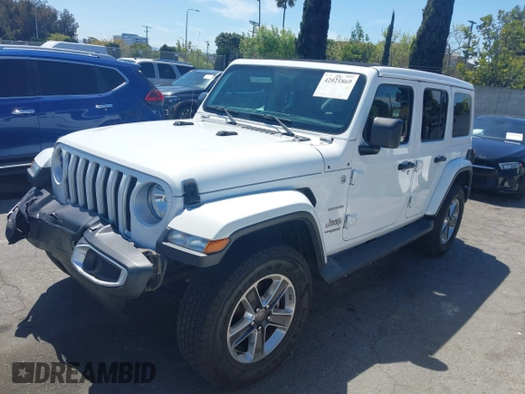 2019 Jeep Wrangler Unlimited Sahara with VIN 1C4HJXENXKW684942, listed as a IAAI auction lot 42021869 with 55,137 mi miles and . Bid and sale history available at DreamBid. Image 17.