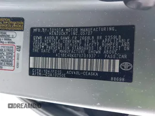 2007 Toyota Camry CE with VIN 4T1BE46K07U701937, listed as a IAAI auction lot 41542493 with 152,721 mi miles and . Bid and sale history available at DreamBid. Image 9.