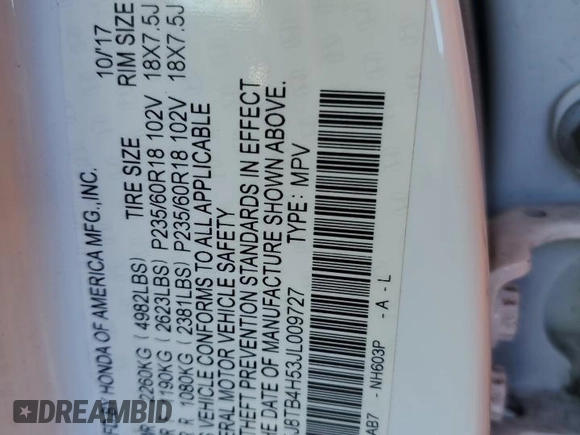 2018 Acura RDX w/Technology Pkg with VIN 5J8TB4H53JL009727, listed as a Copart auction lot 47207775 with 0 mi miles and Salvage Title. Bid and sale history available at carsss.com. Image 13.