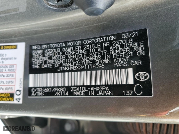 2021 Toyota C-HR LE with VIN JTNKHMBX2M1118596, listed as a Copart auction lot 50576925 with 43,152 mi miles and Salvage Title. Bid and sale history available at carsss.com. Image 15.