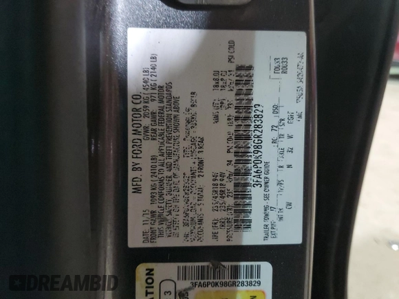 2016 Ford Fusion Titanium with VIN 3FA6P0K98GR283829, listed as a Copart auction lot 49640775 with 221,320 mi miles and Clean Title. Bid and sale history available at carsss.com. Image 12.