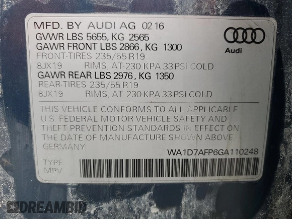 2016 Audi Q5 Premium Plus z VIN WA1D7AFP6GA110248, wystawiony jako Copart lot #51244225 z przebiegiem Nie podano mil oraz Szkoda całkowita • Salvage title. Historia ofert i sprzedaży dostępna na DreamBid. Obrazek 14.