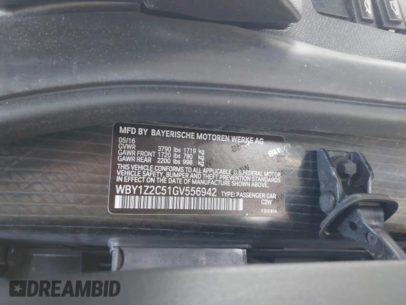 2016 BMW i3 z VIN WBY1Z2C51GV556942, wystawiony jako IAAI lot #40681795 z przebiegiem 56 886 mil mil oraz . Historia ofert i sprzedaży dostępna na DreamBid. Obrazek 9.