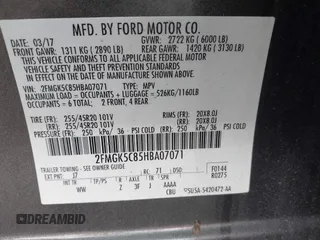 2017 Ford Flex SEL with VIN 2FMGK5C85HBA07071, listed as a IAAI auction lot 41742766 with 80,703 mi miles. Bid and sale history available at carsss.com. Image 9.