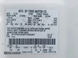 2007 Ford F-150 XLT with VIN 1FTPW14V87FA56297, listed as a IAAI auction lot 42048257 with 208,179 mi miles and . Bid and sale history available at DreamBid. Image 9.