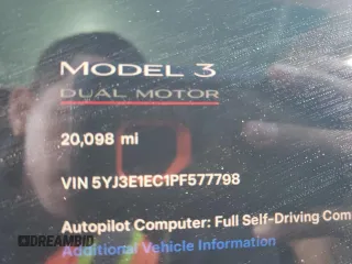 2023 Tesla Model 3 Performance with VIN 5YJ3E1EC1PF577798, listed as a Copart auction lot 55032025 with 20,098 mi miles and Salvage Title. Bid and sale history available at carsss.com. Image 9.