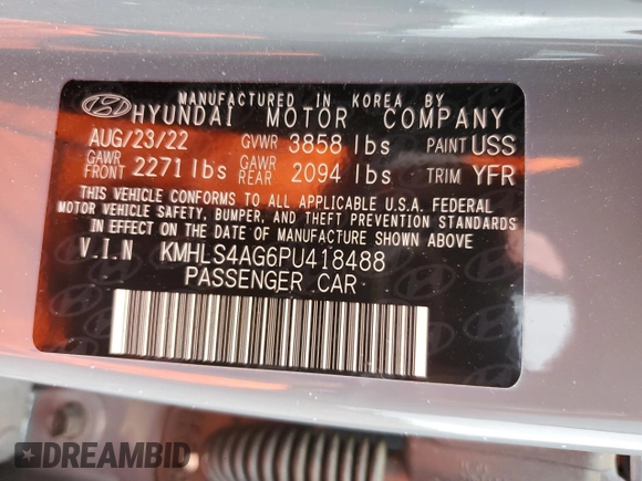 2023 Hyundai Elantra SEL with VIN KMHLS4AG6PU418488, listed as a Copart auction lot 48909984 with 10,249 mi miles and Salvage Title. Bid and sale history available at DreamBid. Image 14.