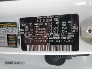 2024 Kia Telluride LX with VIN 5XYP24GC3RG467730, listed as a Copart auction lot 85728044 with 19,806 mi miles and Salvage title. Bid and sale history available at DreamBid. Image 14.