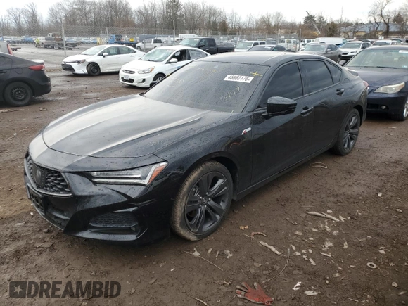 2021 Acura TLX w/A-Spec Package with VIN 19UUB5F52MA009957, listed as a Copart auction lot 46882175 with 42,245 mi miles and Salvage Title. Bid and sale history available at carsss.com. Image 1.