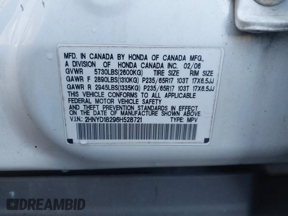 2006 Acura MDX with VIN 2HNYD18296H528721, listed as a IAAI auction lot 41206117 with 164,332 mi miles. Bid and sale history available at carsss.com. Image 9.