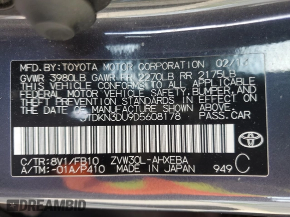 2013 Toyota Prius One z VIN JTDKN3DU9D5608178, wystawiony jako Copart lot #56856465 z przebiegiem 173 677 mil mil oraz Szkoda całkowita • Salvage title. Historia ofert i sprzedaży dostępna na DreamBid. Obrazek 12.