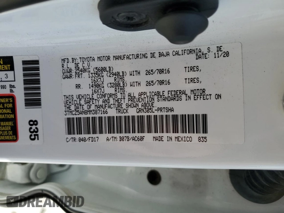 2021 Toyota Tacoma SR z VIN 3TMCZ5AN8MM387166, wystawiony jako Copart lot #49952935 z przebiegiem 63 175 mil mil oraz Szkoda całkowita • Salvage title. Historia ofert i sprzedaży dostępna na DreamBid. Obrazek 12.