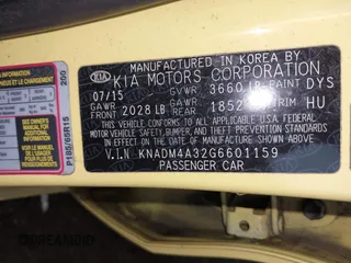 2016 Kia Rio LX with VIN KNADM4A32G6601159, listed as a IAAI auction lot 42044543 with 84,834 mi miles. Bid and sale history available at carsss.com. Image 9.