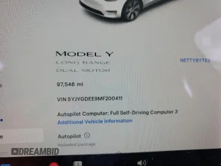 2021 Tesla Model Y Long Range z VIN 5YJYGDEE9MF200411, wystawiony jako Copart lot #53738075 z przebiegiem 97 546 mil mil oraz Szkoda całkowita • Salvage title. Historia ofert i sprzedaży dostępna na DreamBid. Obrazek 9.