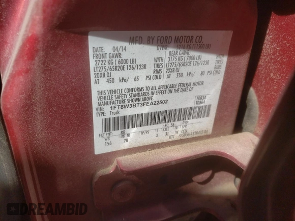 2015 Ford F-350 Platinum with VIN 1FT8W3BT3FEA22502, listed as a Copart auction lot 45839334 with 139,969 mi miles and Salvage title. Bid and sale history available at DreamBid. Image 12.